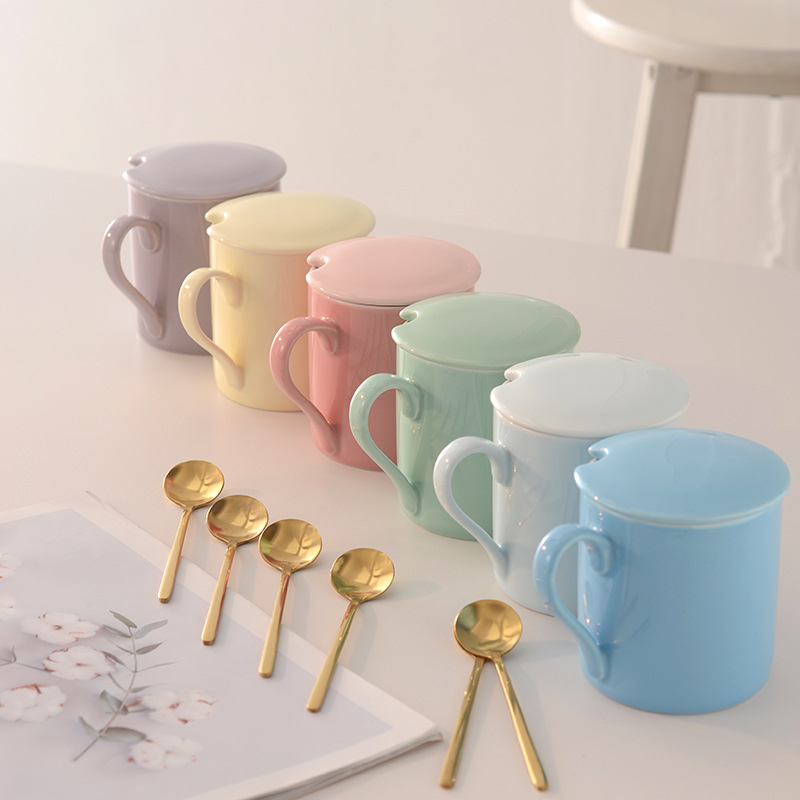 Cană creativă cu capac, culoare macarons, pentru uz casnic, ceașcă de ceai de după-amiază pentru cupluri, cană pentru birou, cafea