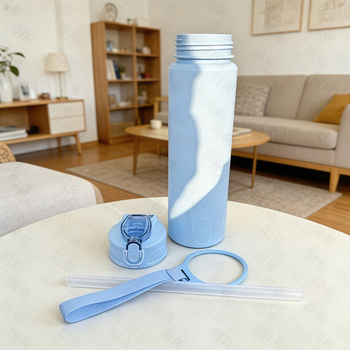 Pahar din plastic pentru apă cu imprimare UV, cu pai, design modern minimalist