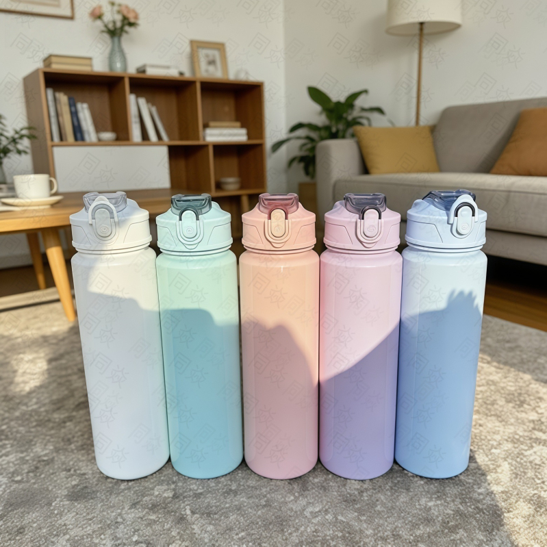 Pahar din plastic pentru apă cu imprimare UV, cu pai, design modern minimalist