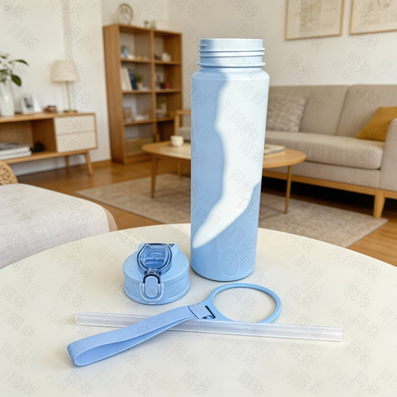 Pahar din plastic pentru apă cu imprimare UV, cu pai, design modern minimalist