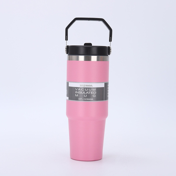 Cană auto cu mâner, din oțel inoxidabil, izolație termică, 20oz/30oz, portabilă cu pai
