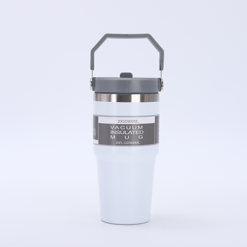 Cană auto cu mâner, din oțel inoxidabil, izolație termică, 20oz/30oz, portabilă cu pai