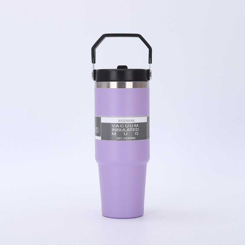 Cană auto cu mâner, din oțel inoxidabil, izolație termică, 20oz/30oz, portabilă cu pai