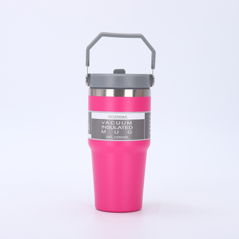 Cană auto cu mâner, din oțel inoxidabil, izolație termică, 20oz/30oz, portabilă cu pai