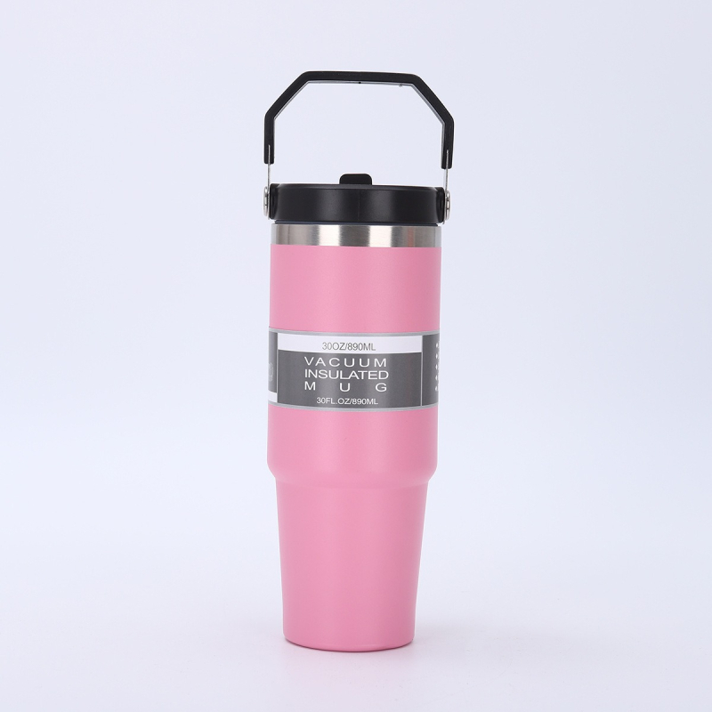 Cană auto cu mâner, din oțel inoxidabil, izolație termică, 20oz/30oz, portabilă cu pai