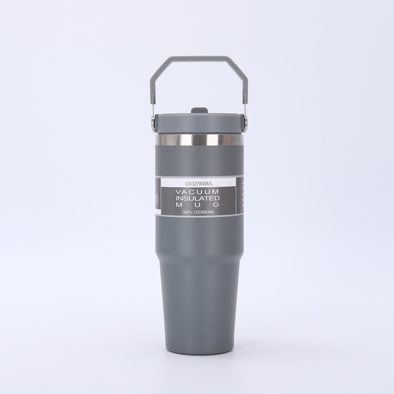 Cană auto cu mâner, din oțel inoxidabil, izolație termică, 20oz/30oz, portabilă cu pai