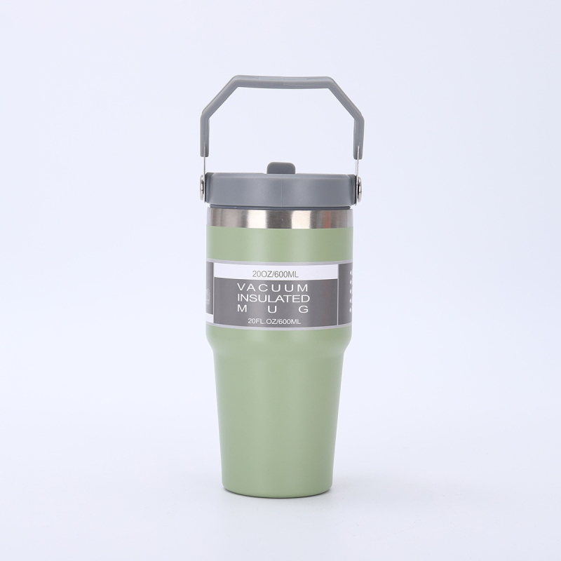 Cană auto cu mâner, din oțel inoxidabil, izolație termică, 20oz/30oz, portabilă cu pai