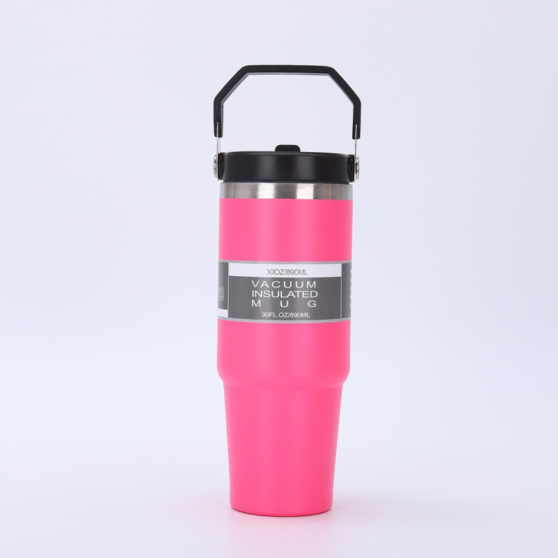 Cană auto cu mâner, din oțel inoxidabil, izolație termică, 20oz/30oz, portabilă cu pai