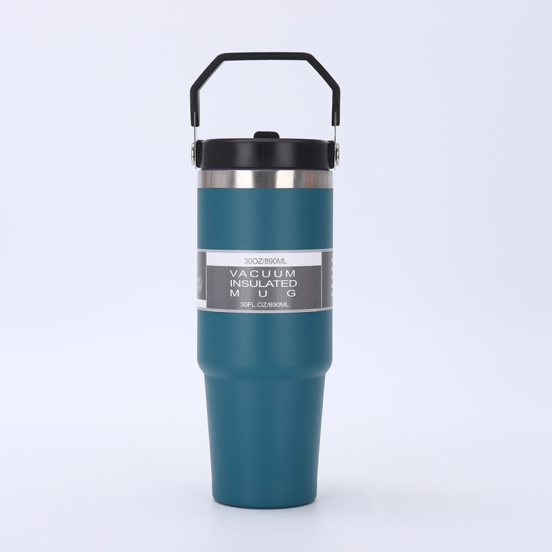 Cană auto cu mâner, din oțel inoxidabil, izolație termică, 20oz/30oz, portabilă cu pai