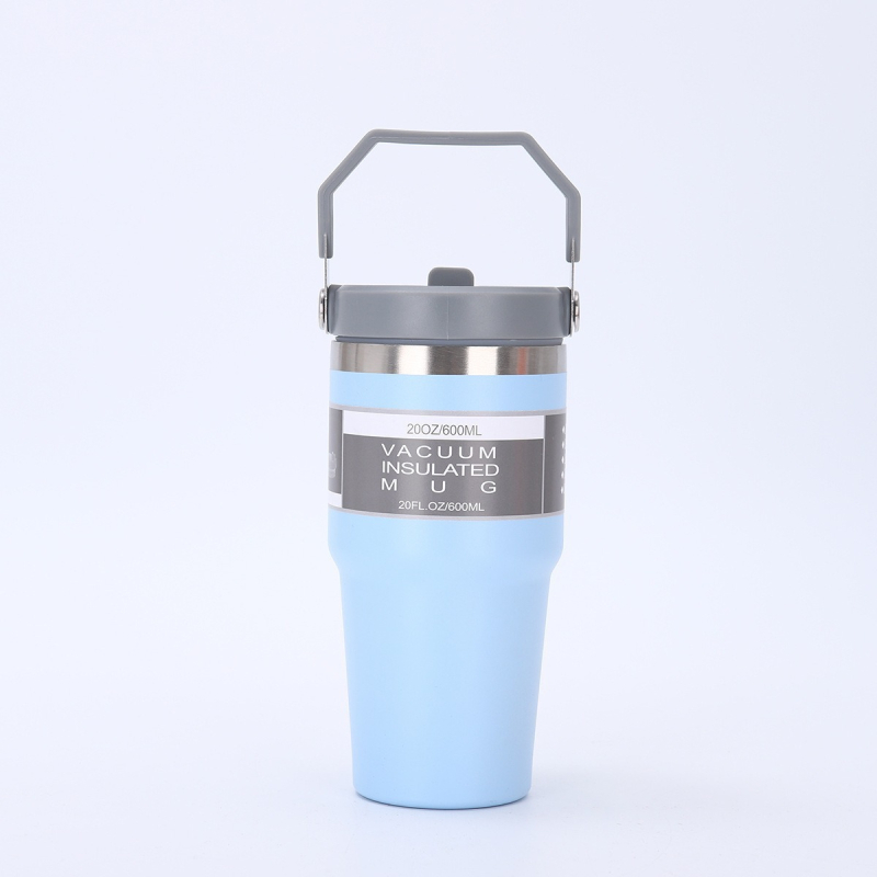 Cană auto cu mâner, din oțel inoxidabil, izolație termică, 20oz/30oz, portabilă cu pai