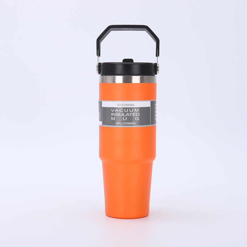 Cană auto cu mâner, din oțel inoxidabil, izolație termică, 20oz/30oz, portabilă cu pai