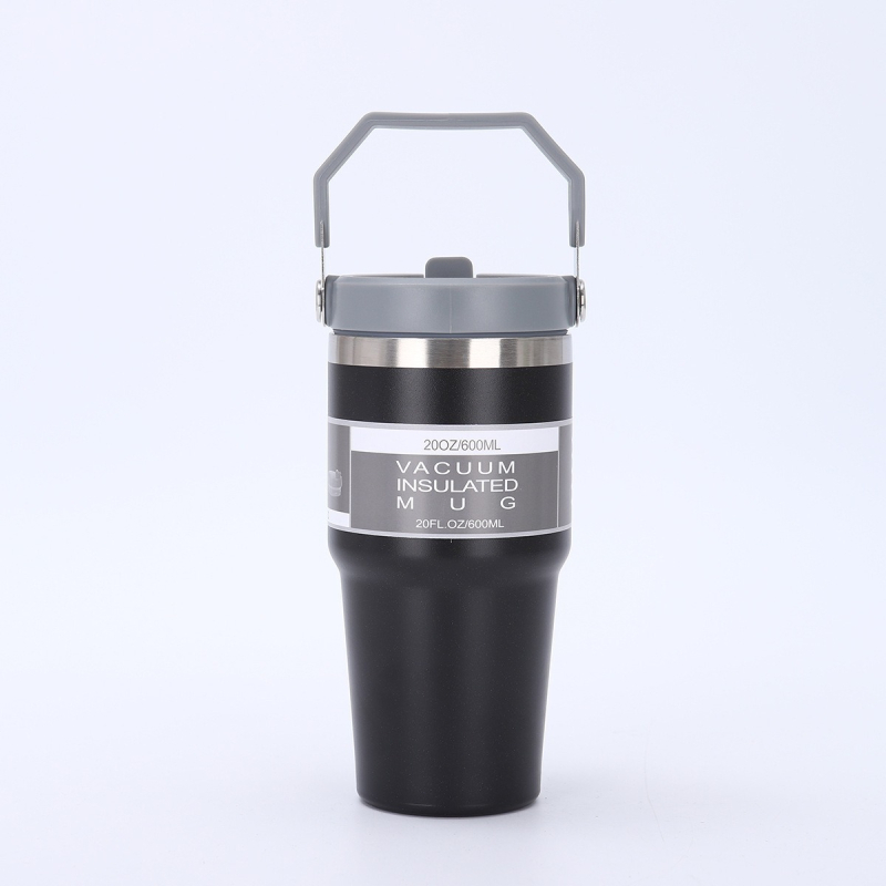 Cană auto cu mâner, din oțel inoxidabil, izolație termică, 20oz/30oz, portabilă cu pai