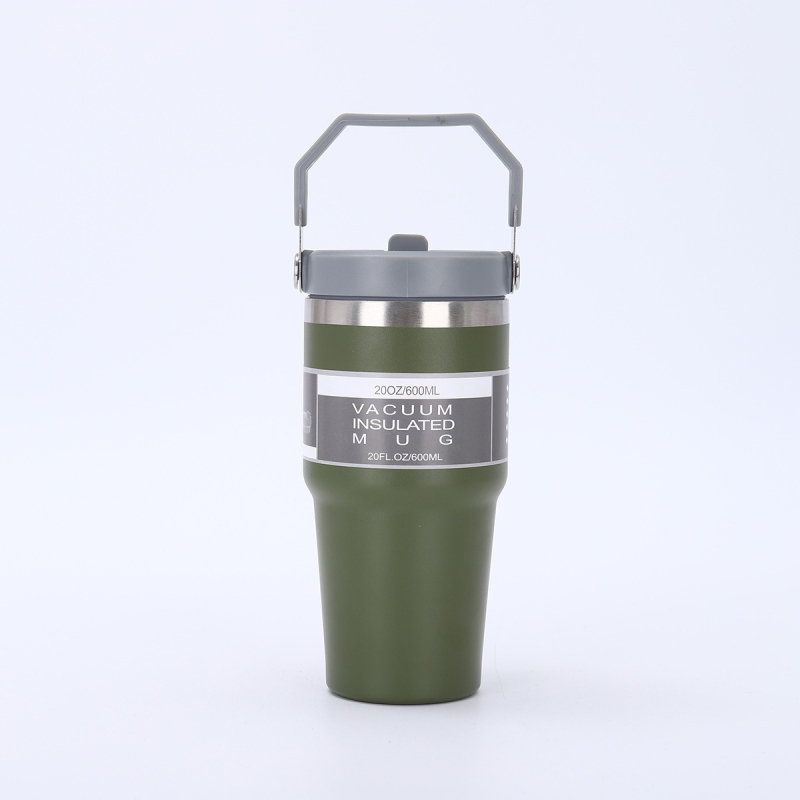 Cană auto cu mâner, din oțel inoxidabil, izolație termică, 20oz/30oz, portabilă cu pai