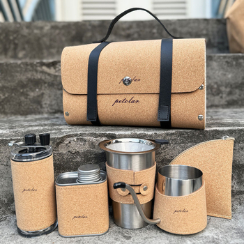 Set portabil de cafea pentru camping, în cutie cadou — ceainic pour-over și râșniță de cafea manuală, stil retro