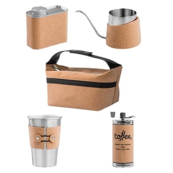 Set portabil de cafea pentru camping, în cutie cadou — ceainic pour-over și râșniță de cafea manuală, stil retro