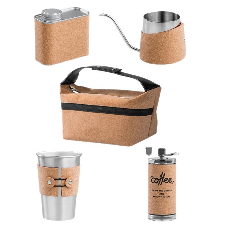 Set portabil de cafea pentru camping, în cutie cadou — ceainic pour-over și râșniță de cafea manuală, stil retro