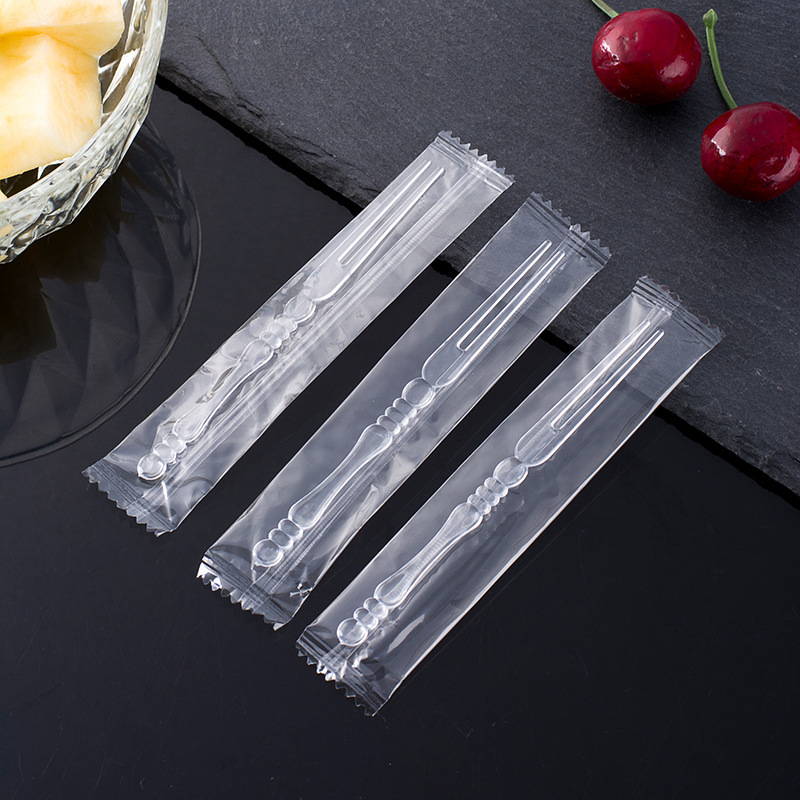 Furculiță de plastic de unică folosință pentru fructe, cu model de bambus, transparentă, pentru uz casnic și comercial, furculiță multifuncțională pentru tort, în formă de inimă