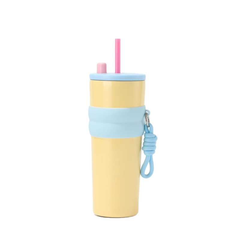 Cană termică portabilă cu mâner de sfoară, din oțel inoxidabil 316, capacitate mare, cu pai, pentru cafea