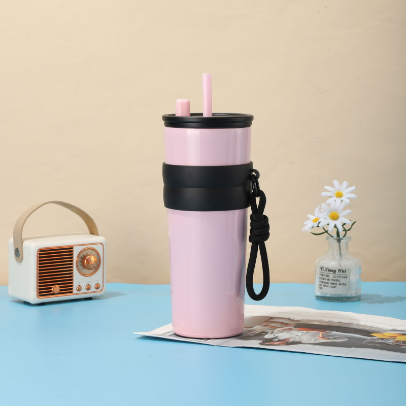 Cană termică portabilă cu mâner de sfoară, din oțel inoxidabil 316, capacitate mare, cu pai, pentru cafea