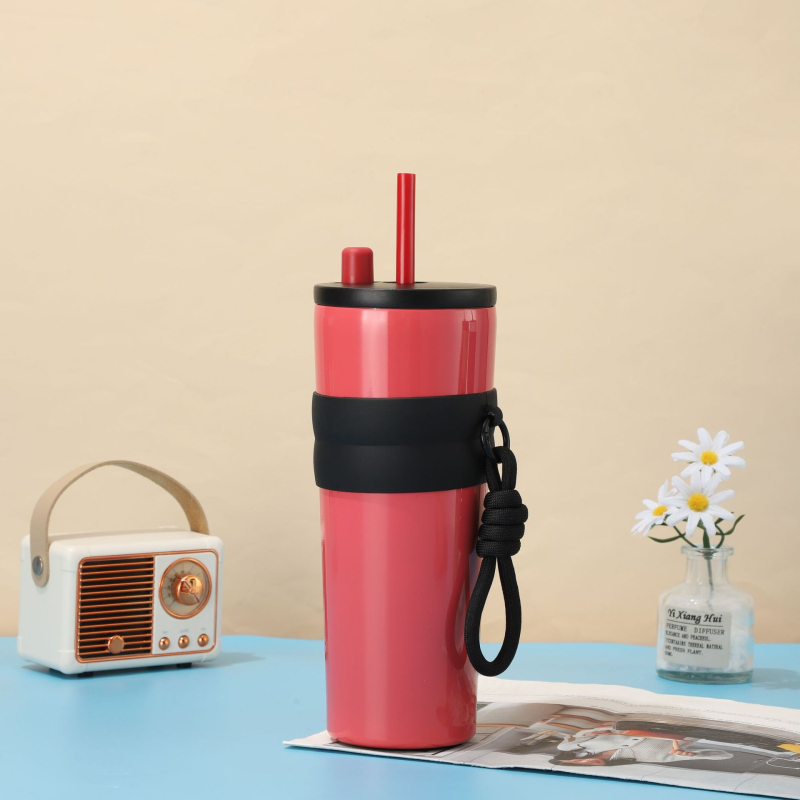 Cană termică portabilă cu mâner de sfoară, din oțel inoxidabil 316, capacitate mare, cu pai, pentru cafea