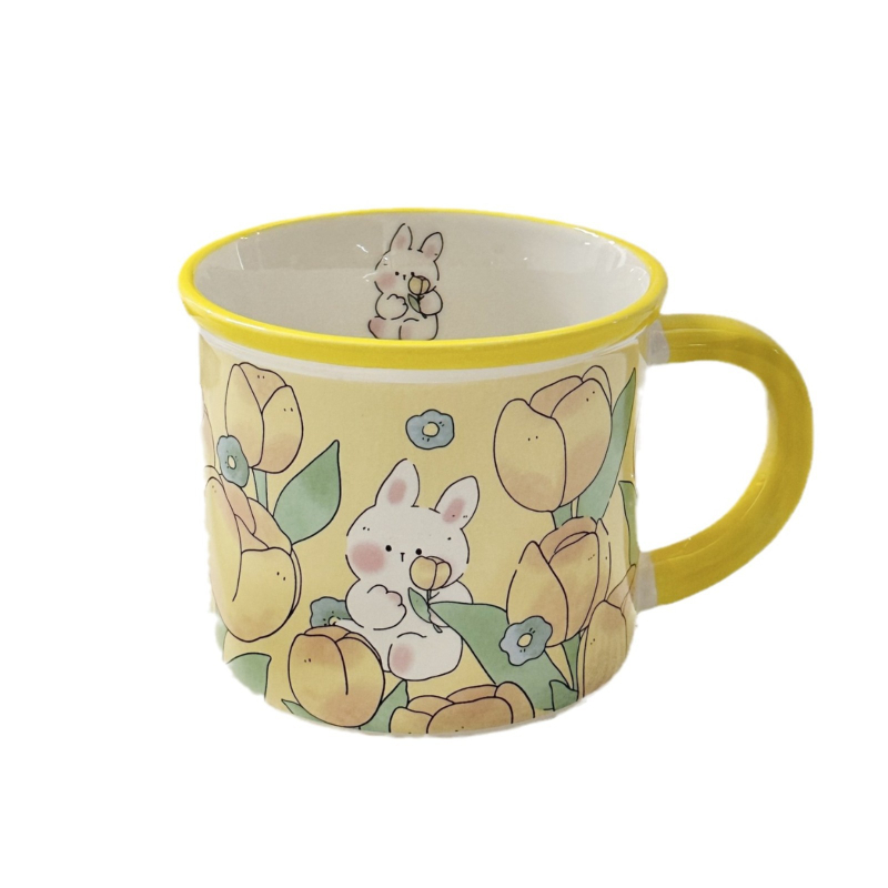 Cană ceramică cu capac, în stil INS, design drăguț pentru acasă și mic dejun, cadou