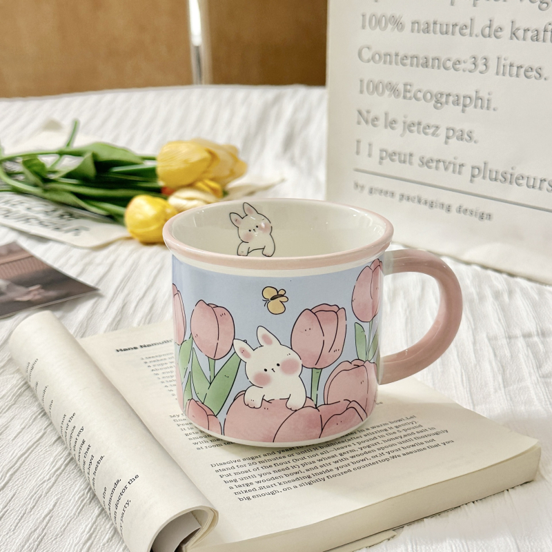 Cană ceramică cu capac, în stil INS, design drăguț pentru acasă și mic dejun, cadou