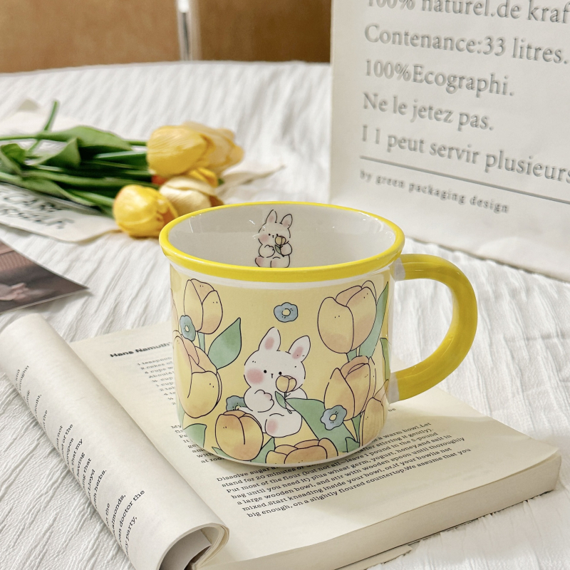 Cană ceramică cu capac, în stil INS, design drăguț pentru acasă și mic dejun, cadou