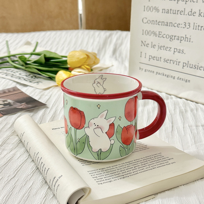Cană ceramică cu capac, în stil INS, design drăguț pentru acasă și mic dejun, cadou