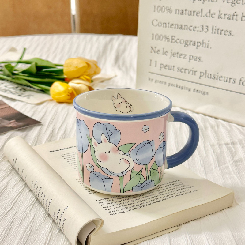 Cană ceramică cu capac, în stil INS, design drăguț pentru acasă și mic dejun, cadou