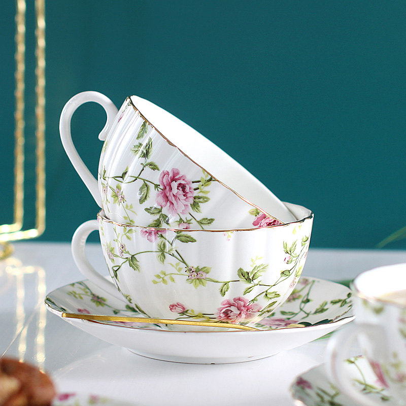 Set de cești de cafea în stil european pentru femei, mic lux, cești ceramice elegante pentru ceai cu flori, cadou pentru Ziua Femeii