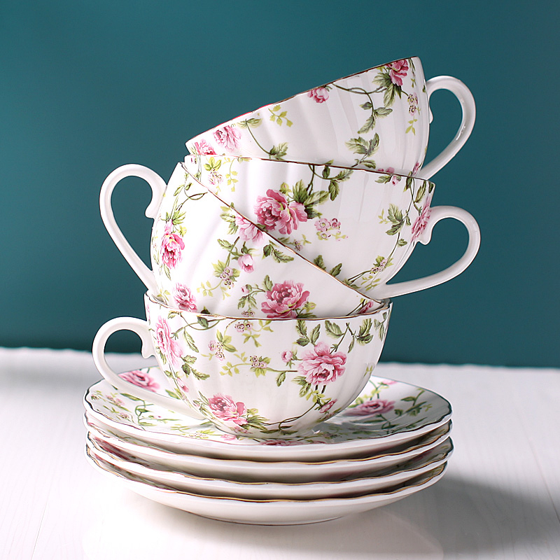 Set de cești de cafea în stil european pentru femei, mic lux, cești ceramice elegante pentru ceai cu flori, cadou pentru Ziua Femeii