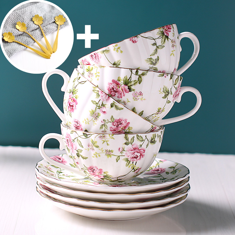 Set de cești de cafea în stil european pentru femei, mic lux, cești ceramice elegante pentru ceai cu flori, cadou pentru Ziua Femeii
