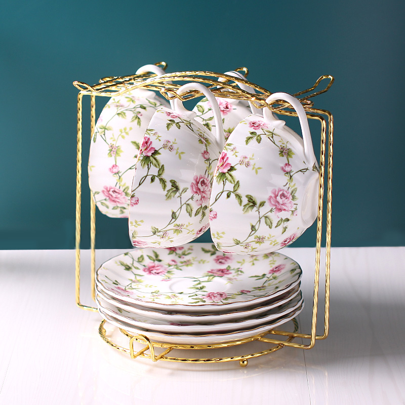 Set de cești de cafea în stil european pentru femei, mic lux, cești ceramice elegante pentru ceai cu flori, cadou pentru Ziua Femeii