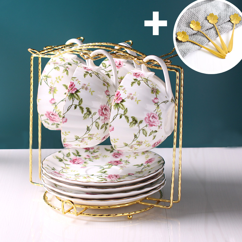 Set de cești de cafea în stil european pentru femei, mic lux, cești ceramice elegante pentru ceai cu flori, cadou pentru Ziua Femeii