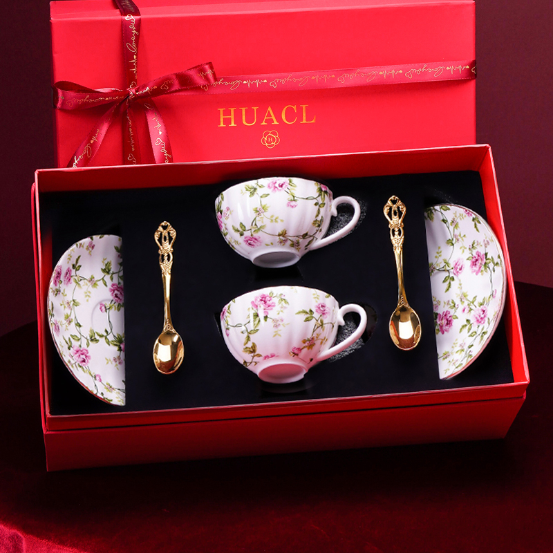 Set de cești de cafea în stil european pentru femei, mic lux, cești ceramice elegante pentru ceai cu flori, cadou pentru Ziua Femeii