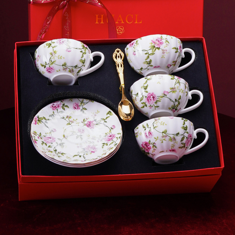 Set de cești de cafea în stil european pentru femei, mic lux, cești ceramice elegante pentru ceai cu flori, cadou pentru Ziua Femeii