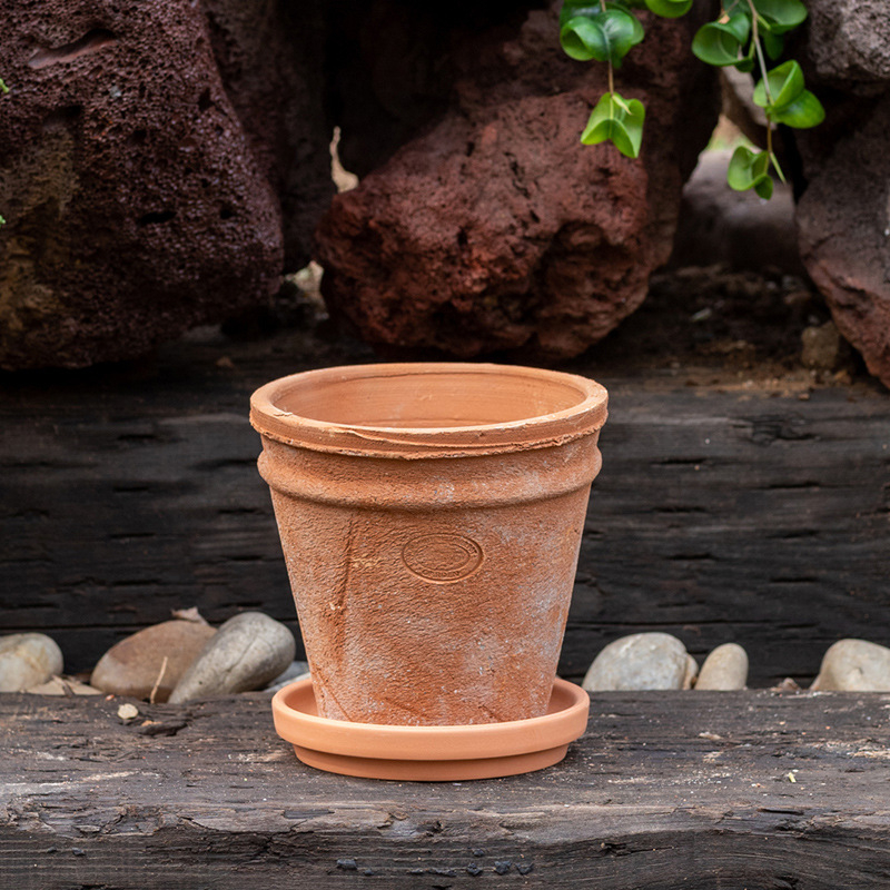 Ghiveci din lut roșu, ceramic poros, respirabil, absoarbe apa pentru rădăcini, pentru suculente și plante verzi, stil retro