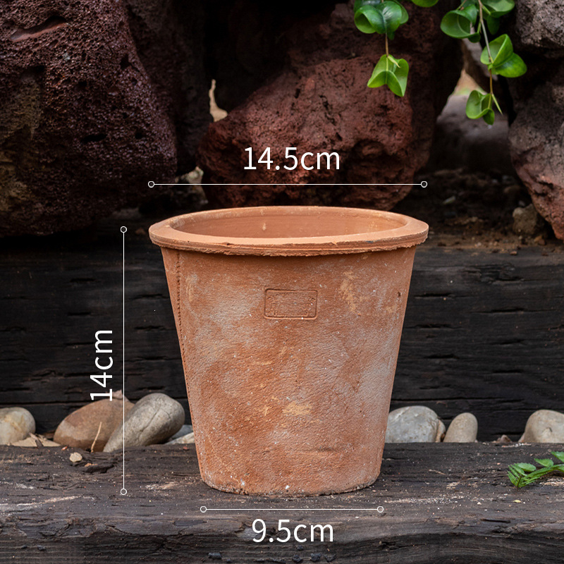 Ghiveci din lut roșu, ceramic poros, respirabil, absoarbe apa pentru rădăcini, pentru suculente și plante verzi, stil retro