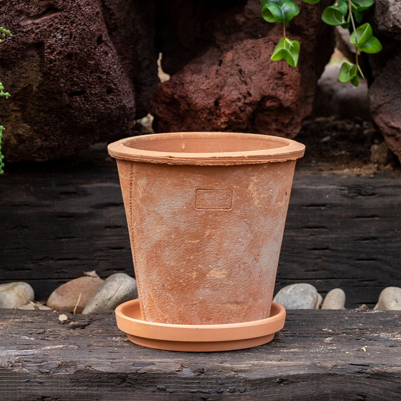 Ghiveci din lut roșu, ceramic poros, respirabil, absoarbe apa pentru rădăcini, pentru suculente și plante verzi, stil retro