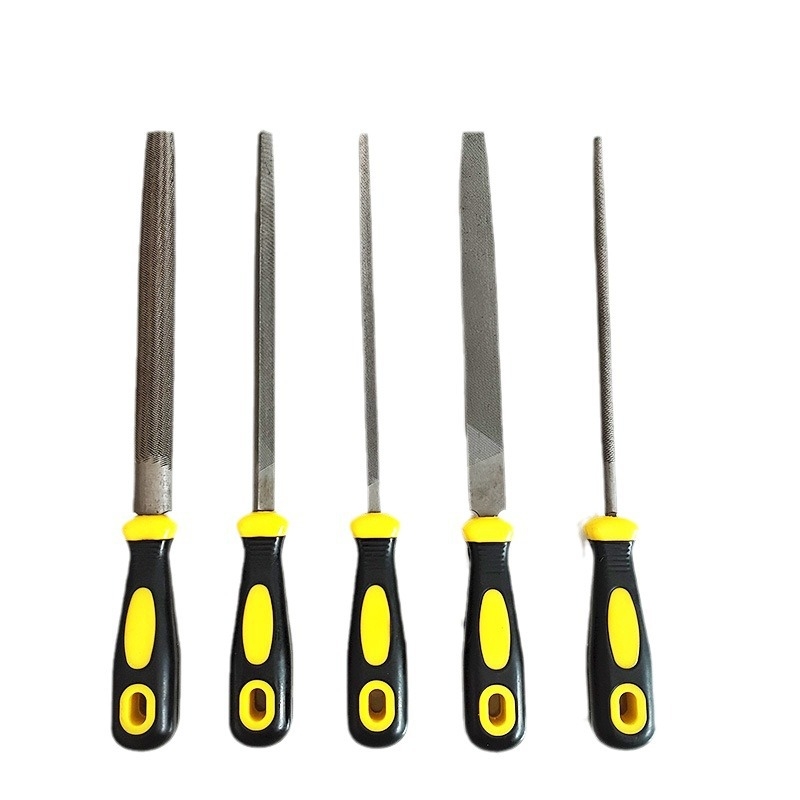 Set de fișiere metalice cu forme plate, semicerc, triunghi, pătrat și rotund; dimensiuni 6–12 inch; oțel cu carbon înalt.