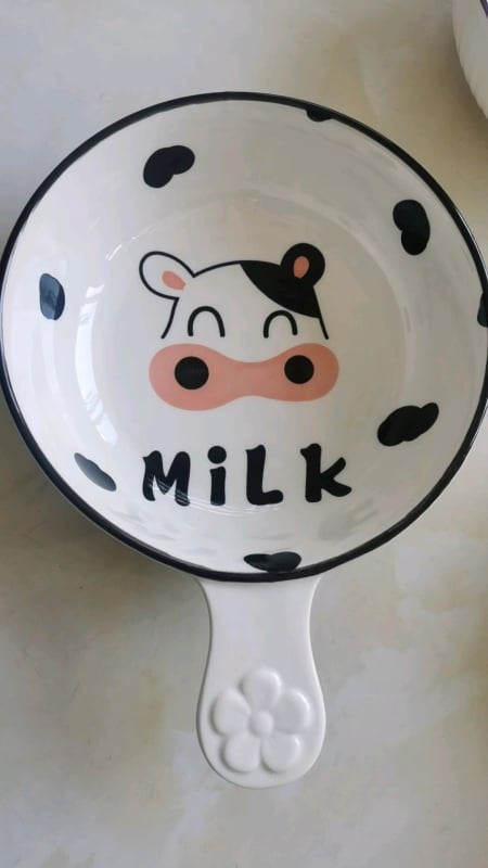 Bol din porțelan, compatibil cu microunde, cu mâner, rotund, pentru salată de fructe și tăiței, model Cartoon, logo personalizat