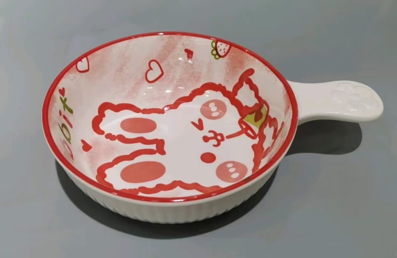 Bol din porțelan, compatibil cu microunde, cu mâner, rotund, pentru salată de fructe și tăiței, model Cartoon, logo personalizat