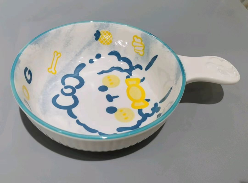 Bol din porțelan, compatibil cu microunde, cu mâner, rotund, pentru salată de fructe și tăiței, model Cartoon, logo personalizat