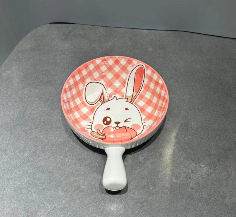 Bol din porțelan, compatibil cu microunde, cu mâner, rotund, pentru salată de fructe și tăiței, model Cartoon, logo personalizat