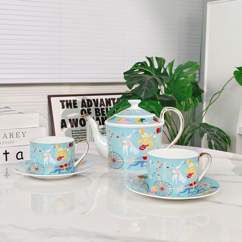 Set european de cafea cu cești și farfurioare din bone china, ceainic pentru cafea de după-amiază, set de ceai, cadou pentru casă