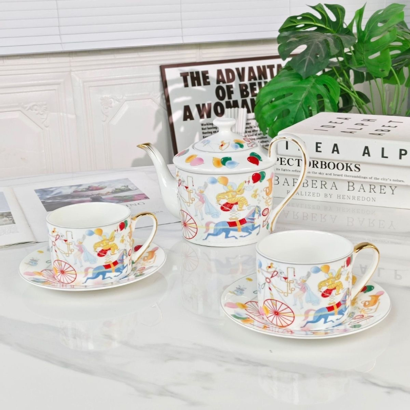 Set european de cafea cu cești și farfurioare din bone china, ceainic pentru cafea de după-amiază, set de ceai, cadou pentru casă