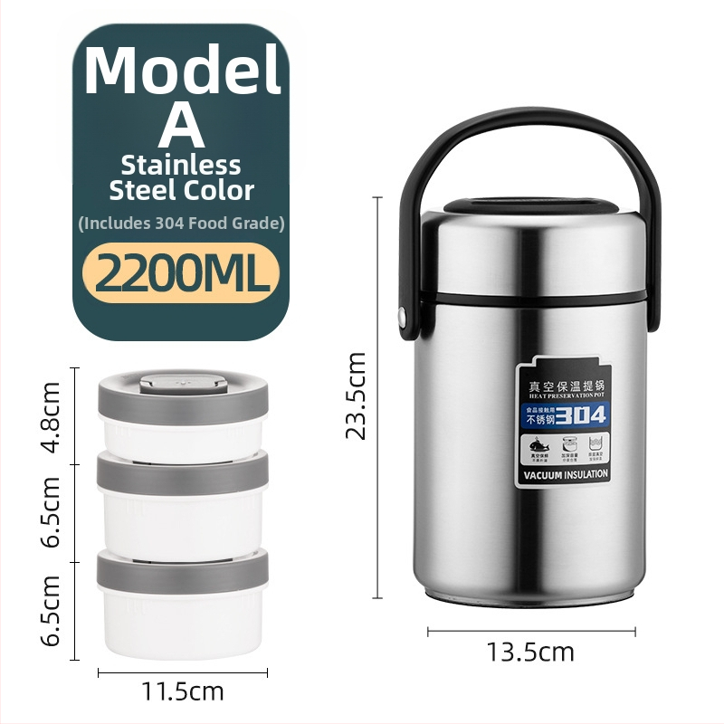 Izolovaná krabička na obed z nerezovej ocele 304, veľký objem, viacvrstvový dizajn, pre dospelých a študentov, 1,6 L / 2,2 L