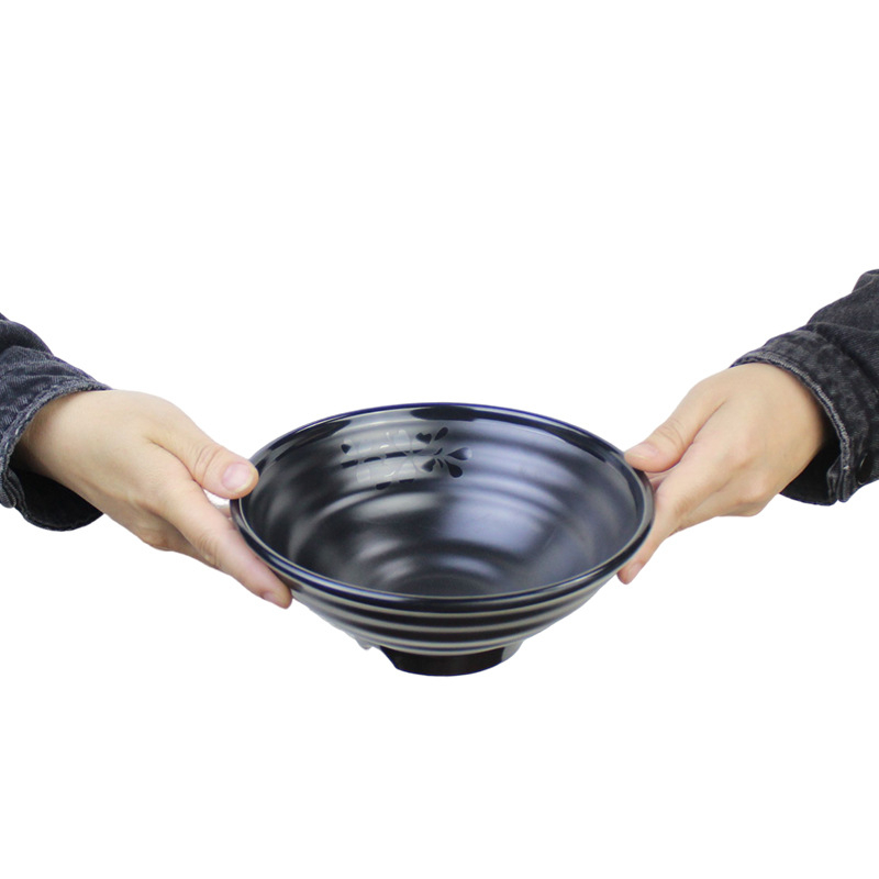 Vas negru de melamină pentru tăiței, model cu floare de cireș, stil japonez, rotund, imitatie de porțelan pentru ramen, utilizare comercială