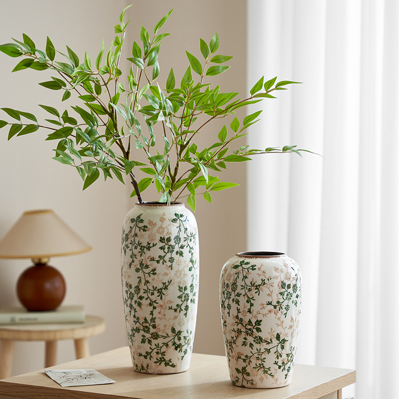 Vază ceramică albastru-alb cu flori, decor retro pentru sufragerie, aranjament hidroponic, stil pastoral