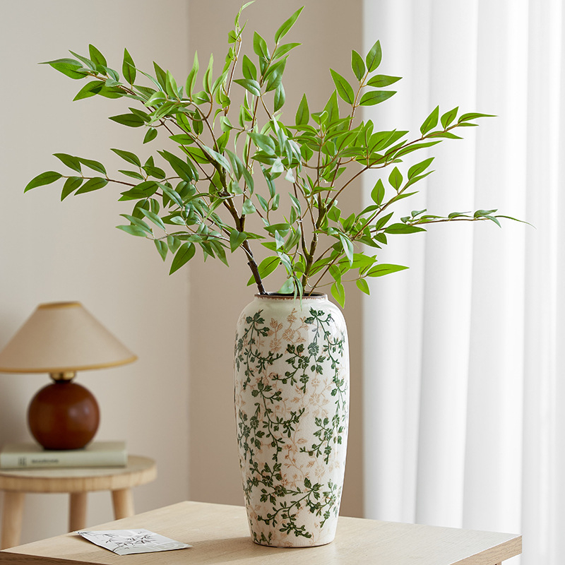 Vază ceramică albastru-alb cu flori, decor retro pentru sufragerie, aranjament hidroponic, stil pastoral